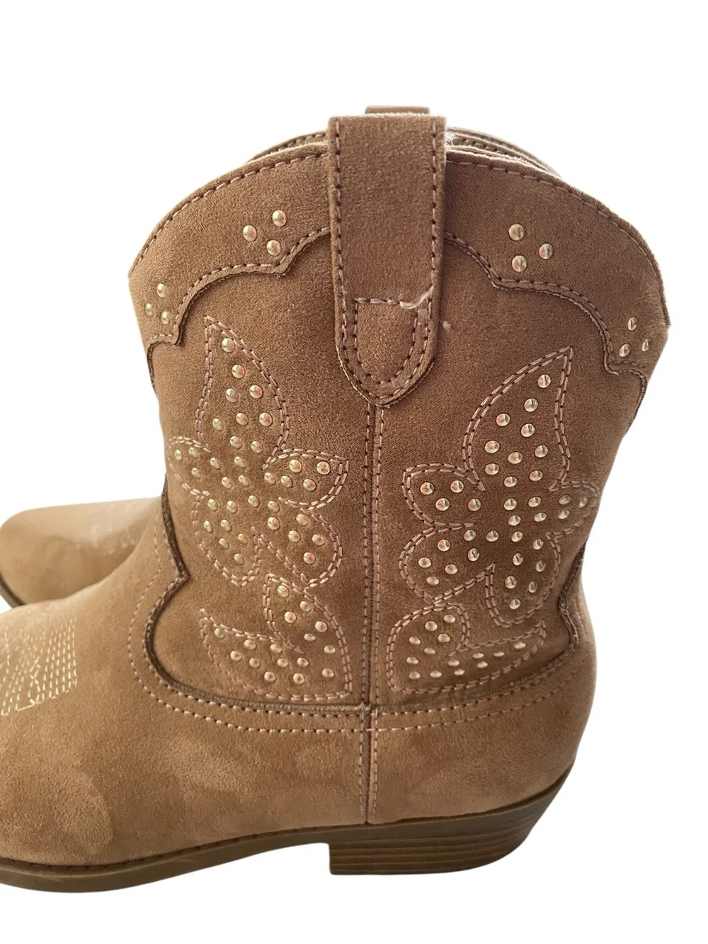 Art Class Elma Studded Cowboy Boots Kids Girls Tan Size 5 Faux Suede